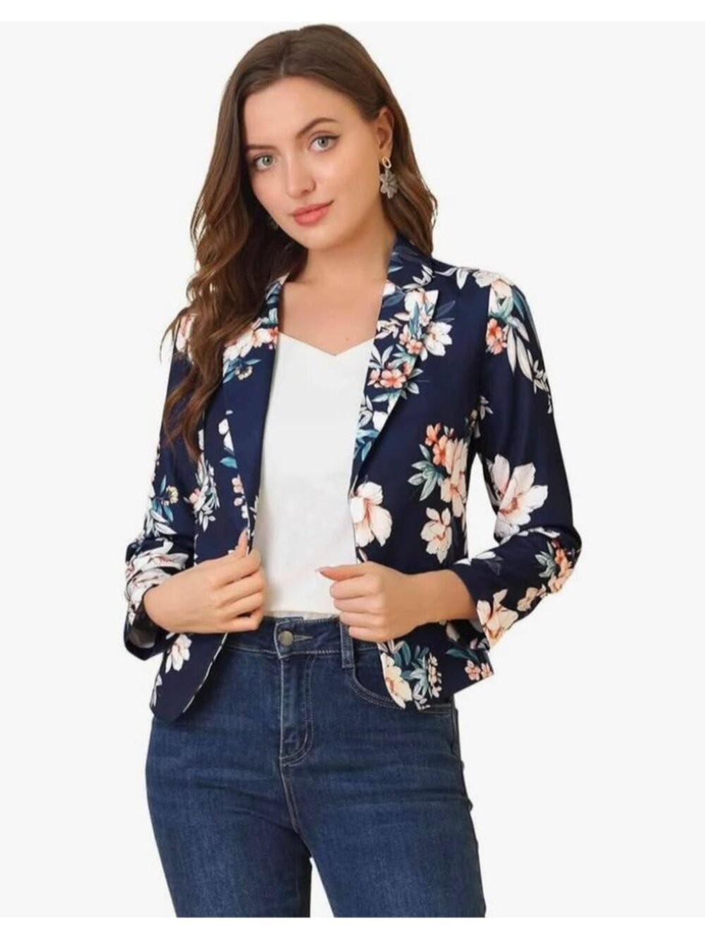 NWT Allegra K Navy Blue Floral Print Blazer Sz 3X